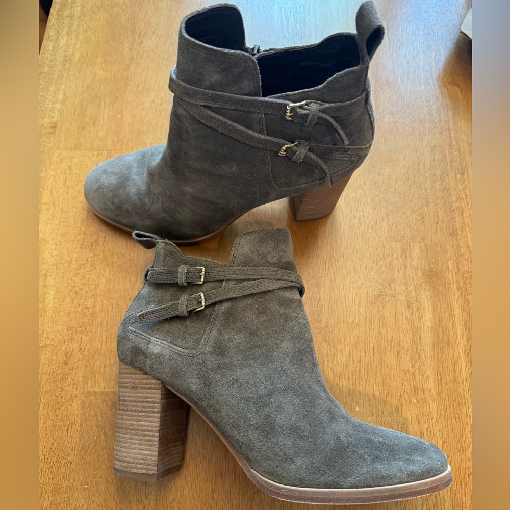 Cole Haan dark olive Suede Block Heel Ankle Boots